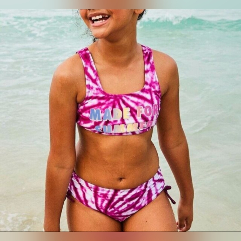 Justice Girls Tie Dye Color Changing Logo Bikini Set.